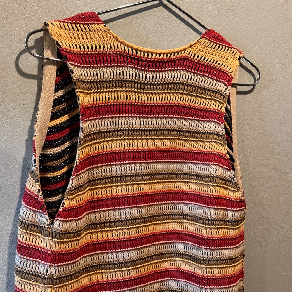 New NWT Stefanel Striped Crochet Sleeveless Oversized Open Front Cardigan - Picture 10 of 11